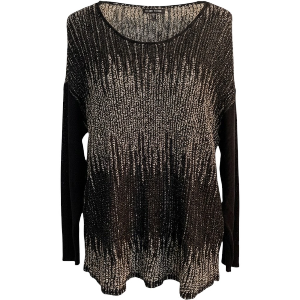 Eileen Fisher Sweater Womens XS Black Wool Linen Ombre Open Knit Italian Yarn